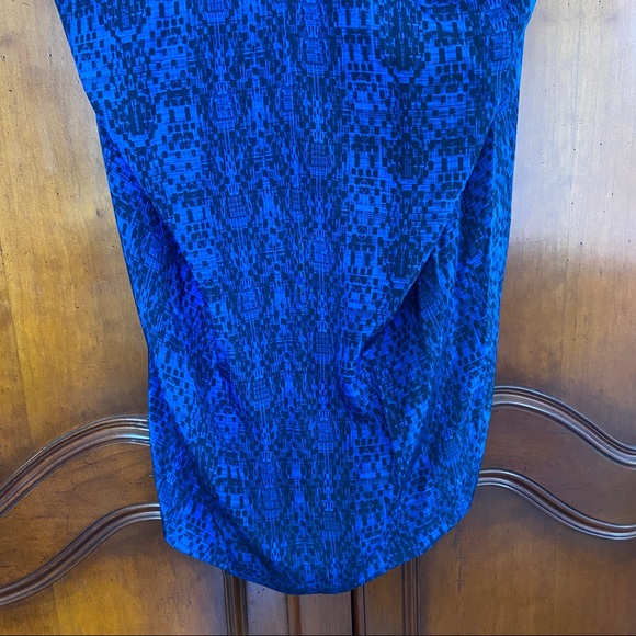 Vince Double V-Neck Silk Cobalt Blue Coastal Combo Print Dress | Small - Picture 4 of 10